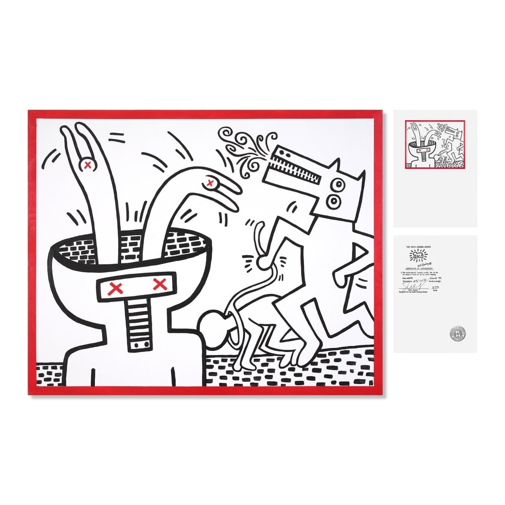 KEITH HARING (1958-1990), ATTRIBUTED TO, ACRYLIC ON CANVAS (1 of 3)