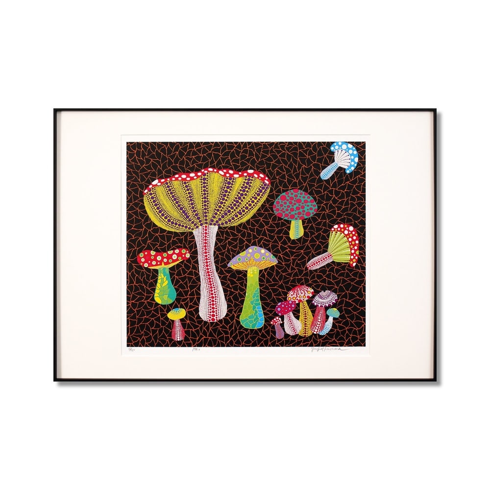 YAYOI KUSAMA (B.1929), SILKSCREEN PRINT: Signed (lower right) Image Dimensions: 21 5/8 x 19 1/4 in (55 x 49 cm) Framed Dimensions: 33 1/4 x 23 7/8 in (84.5 x 60.5 cm) Yayoi Kusama (b. 1929) stands as one of the most iconic and influential fe