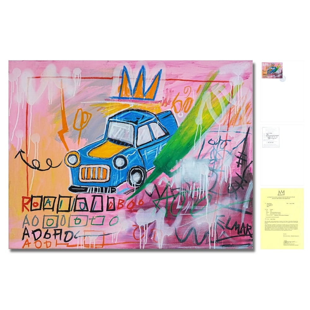 JEAN-MICHEL BASQUIAT (1960-1988), ATTRIBUTED TO, ACRYLIC AND OILSTICK ON CANVAS: Signed (verso) Image Dimensions: 30 3/4 x 39 1/2 in (78 x 100.5 cm) This painting comes with COA. Jean-Michel Basquiat remains one of the most defining figures of late twentieth-century art, whose