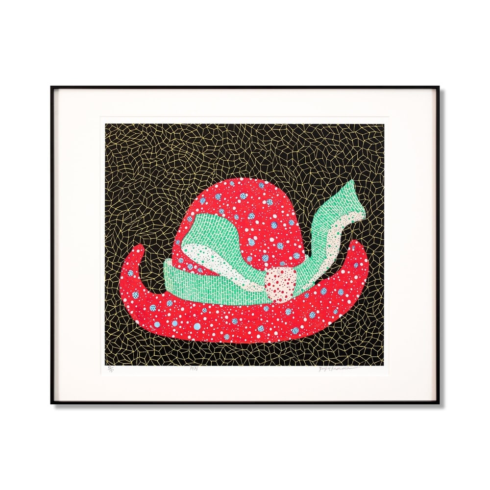 YAYOI KUSAMA (B.1929), SILKSCREEN PRINT: Signed (lower right) Image Dimensions: 21 5/8 x 19 1/4 in (55 x 49 cm) Framed Dimensions: 29 3/8 x 23 7/8 in (74.5 x 60.5 cm) Yayoi Kusama (b. 1929) stands as one of the most iconic and influential fe