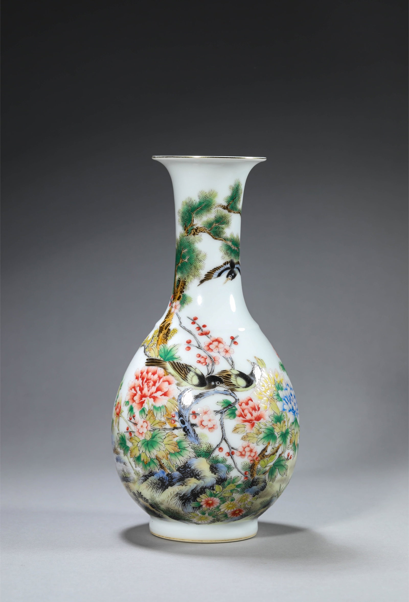 Famille Rose Flower and Bird Poem Mouth Vase (1 of 7)