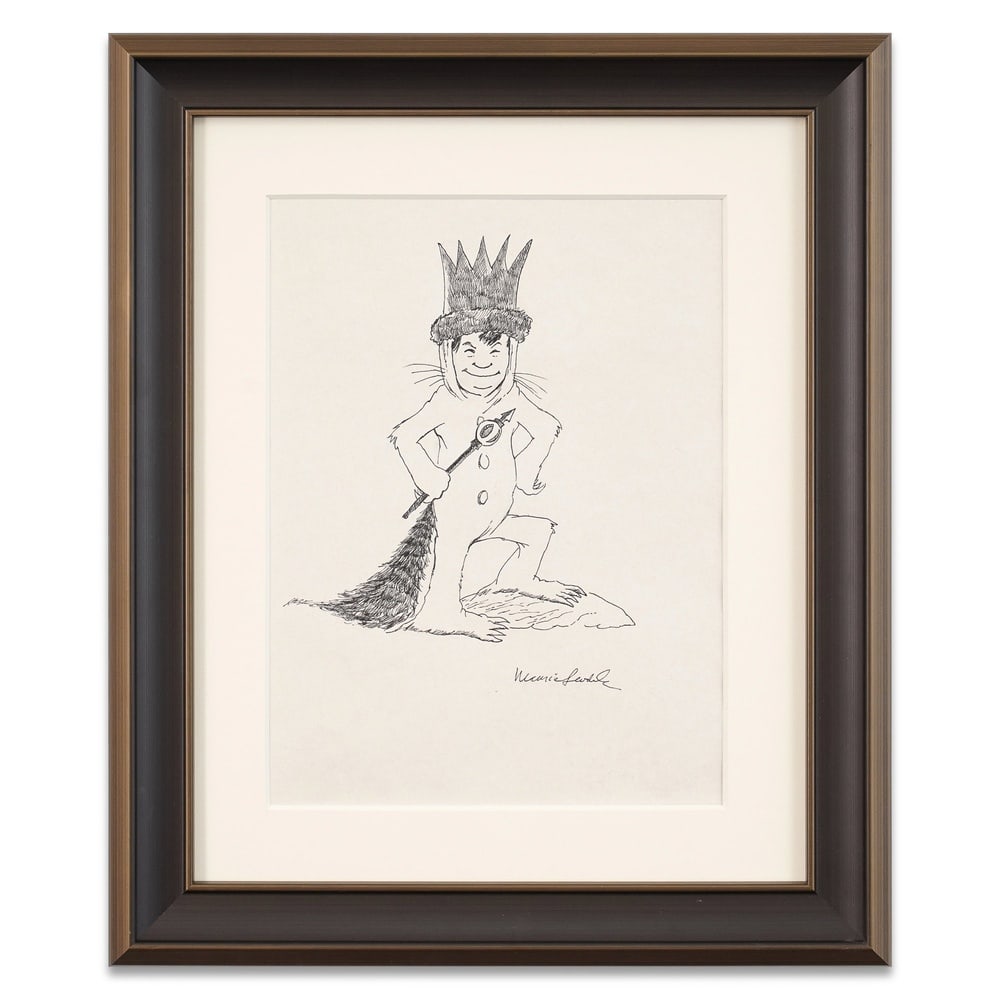 MAURICE SENDAK HAND-DRAWN AND SIGNED MAX DRAWING: Image Dimensions: 13 3/4 x 10 1/8 in (34.8 x 25.8 cm) Framed Dimensions: 21 1/8 x 17 1/2 in (53.7 x 44.5 cm) Provenance and Authentication: According to the accompanying documentation provided by the 