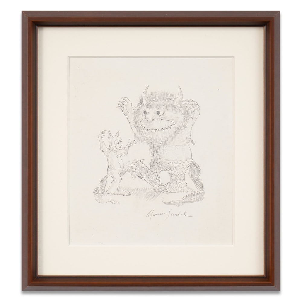 MAURICE SENDAK DRAWN AND SIGNED SKETCH: Image Dimensions: 11 1/4 x 9 3/4 in (28.6 x 24.7 cm) Framed Dimensions: 17 1/8 x 15 1/2 in (43.4 x 39.5 cm) Provenance and Authentication: This collectible has undergone a rigorous forensic evaluation