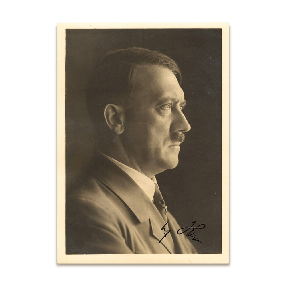 ADOLF HITLER SIGNED POSTCARD: 5 7/8 x 4 1/8 in (14.8 x 10.5 cm) Adolf Hitler remains one of the most consequential and controversial figures of the twentieth century, whose actions as leader of Nazi Germany between 1933 and 1945