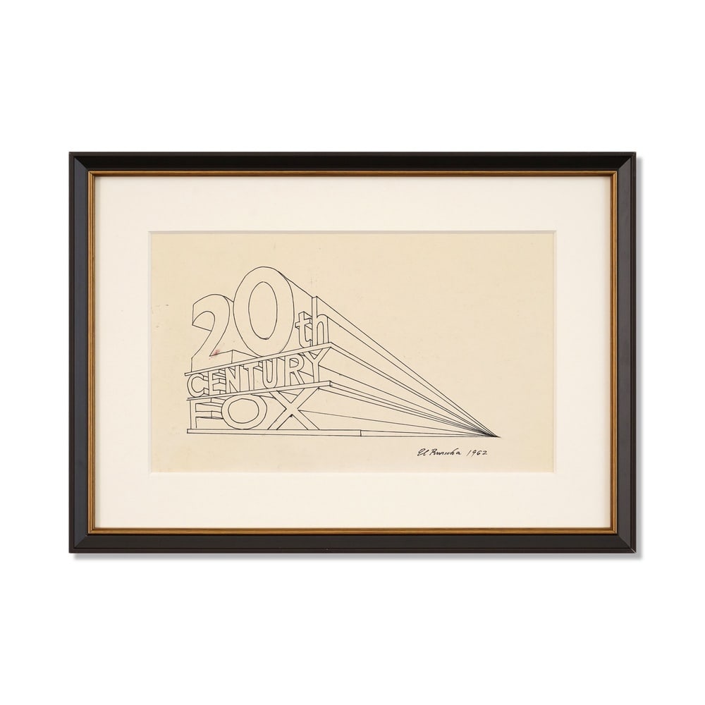 ED RUSCHA (B. 1937), ATTRIBUTED TO, INK ON PAPER: Signed (lower right) Image Dimensions: 8 1/8 x 13 5/8 in (20.7 x 34.7 cm) Framed Dimensions: 13 3/8 x 18 7/8 in (34 x 48 cm) This painting comes with COA. Ed Ruscha is universally regarded as one of t