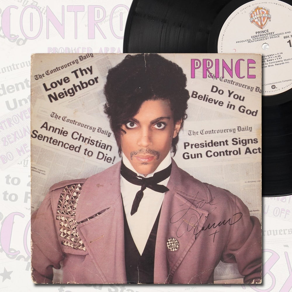 PRINCE SIGNED "CONTROVERSY" LP: 12 1/4 x 12 1/4 in Provenance and Authentication: This collectible has undergone a rigorous forensic evaluation. The signatures were carefully analyzed across multiple criteria, including ink
