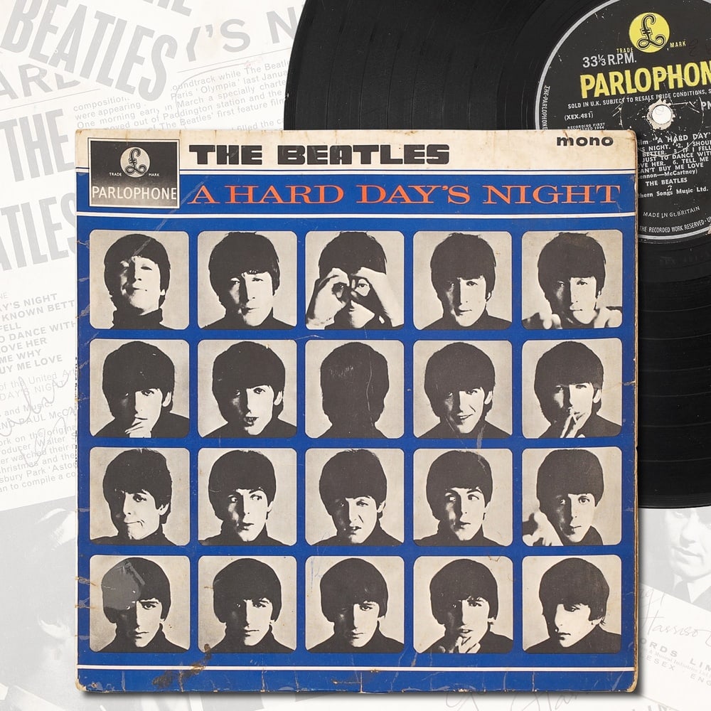 THE BEATLES FULLY SIGNED "A HARD DAY'S NIGHT" BRITISH FIRST PRESS LP: 12 1/4 x 12 1/4 in Provenance and Authentication: This collectible has undergone a rigorous forensic evaluation. The signatures were carefully analyzed across multiple criteria, including ink