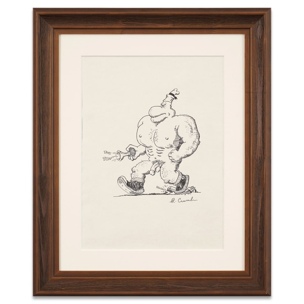 ROBERT CRUMB HAND-DRAWN AND SIGNED DRAWING: Image Dimensions: 16 1/2 x 12 in (42 x 30.5 cm) Framed Dimensions: 25 x 20 1/2 in (63.5 x 52 cm) Provenance and Authentication: According to the accompanying documentation provided by the consignor,
