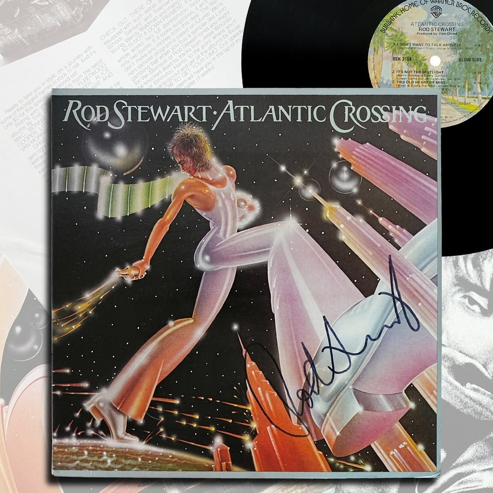 ROD STEWART SIGNED "ATLANTIC CROSSING" LP: 12 1/4 x 12 1/4 in Provenance and Authentication: This collectible has undergone a rigorous forensic evaluation. The signatures were carefully analyzed across multiple criteria, including ink