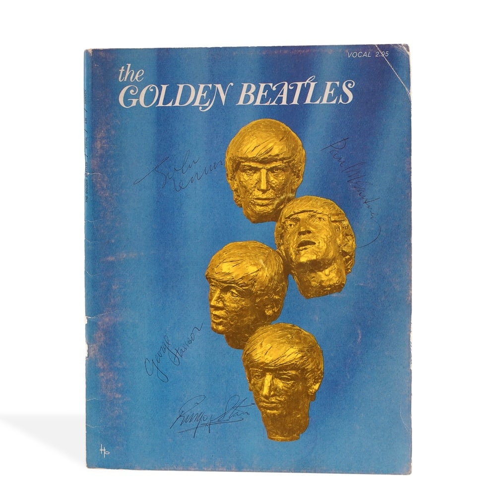 THE BEATLES FULLY SIGNED THE GOLDEN BEATLES SHEET MUSIC BOOK: 10 7/8 x 8 1/2 in (27.8 x 21.5 cm) Provenance and Authentication: This collectible has undergone a rigorous forensic evaluation. The signatures were carefully analyzed across multiple criteria, includ