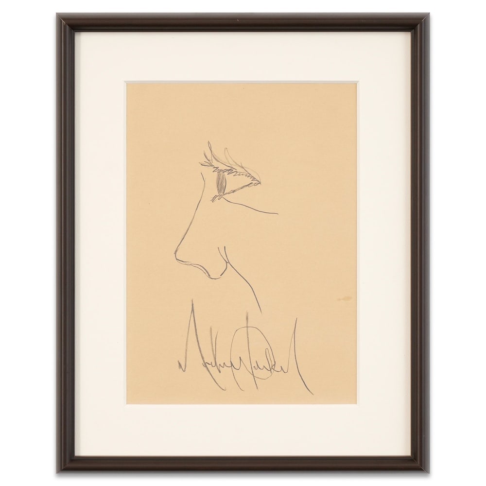 MICHAEL JACKSON SIGNED SKETCH: Image Dimensions: 11 1/4 x 8 in (28.5 x 20.3 cm) Framed Dimensions: 16 3/8 x 13 1/4 in (41.5 x 33.5 cm) Provenance and Authentication: This collectible has undergone a rigorous forensic evaluation.