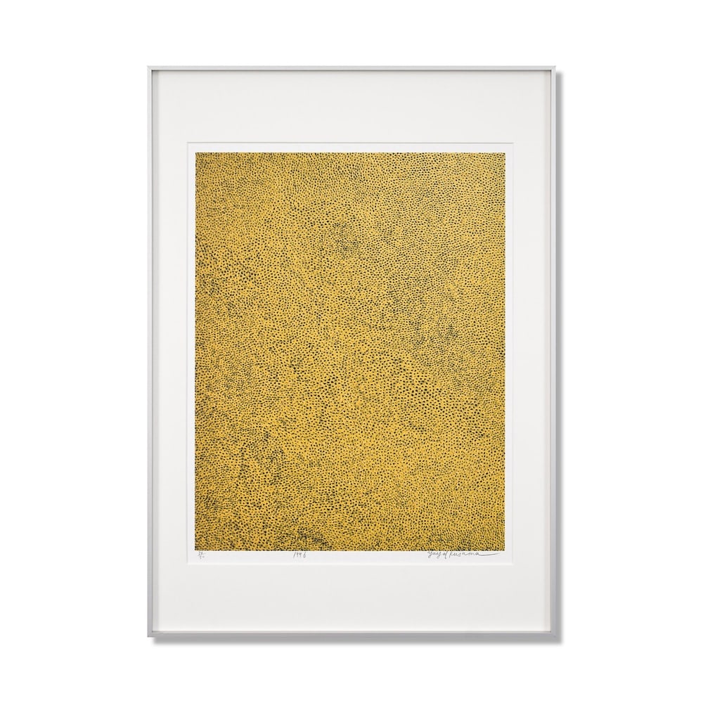 YAYOI KUSAMA (B.1929), SILKSCREEN PRINT: Signed (lower right) Image Dimensions: 21 5/8 x 16 1/2 in (55 x 42 cm) Framed Dimensions: 29 3/8 x 20 5/8 in (74.5 x 52.5 cm) Yayoi Kusama (b. 1929) stands as one of the most iconic and influential fe