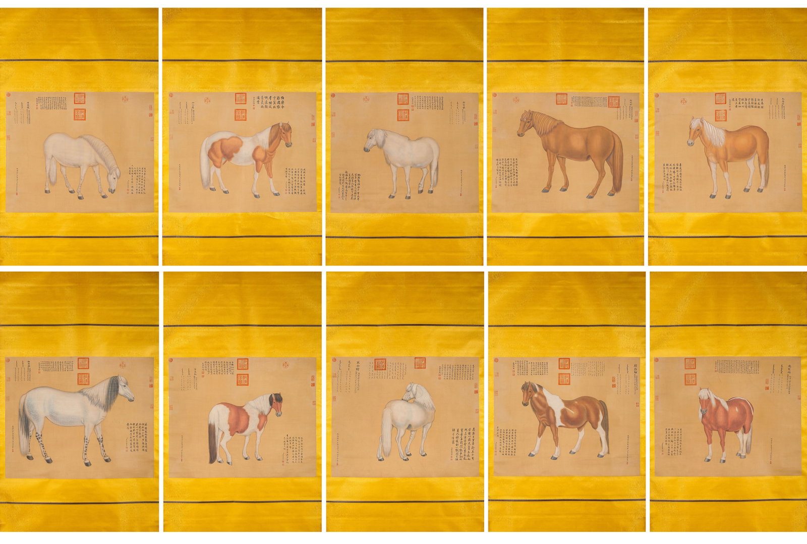 Giuseppe Castiglione (1688-1766), attributed to, Ten Steeds: Dimensions: Width: 102 cm (40.2 in.), Height: 83 cm (32.7 in.). All measurements are approximate.
