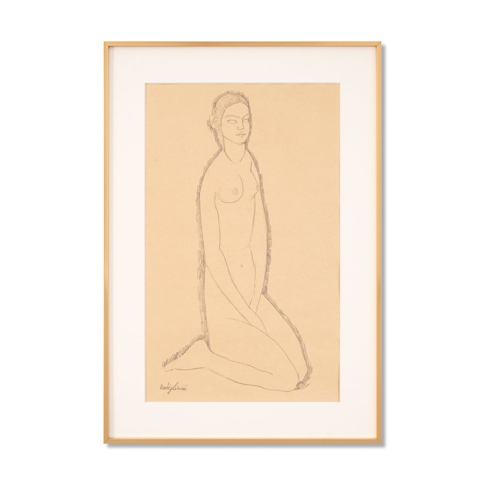 AMEDEO MODIGLIANI (1884-1920), ATTRIBUTED TO, PENCIL ON PAPER: Signed (lower left) Image Dimensions: 16 3/4 x 10 3/8 in (42.6 x 26.3 cm) Framed Dimensions: 20 7/8 x 14 3/8 in (53 x 36.5 cm) This painting comes with COA. Amedeo Modigliani's Study of a Seated Nude 