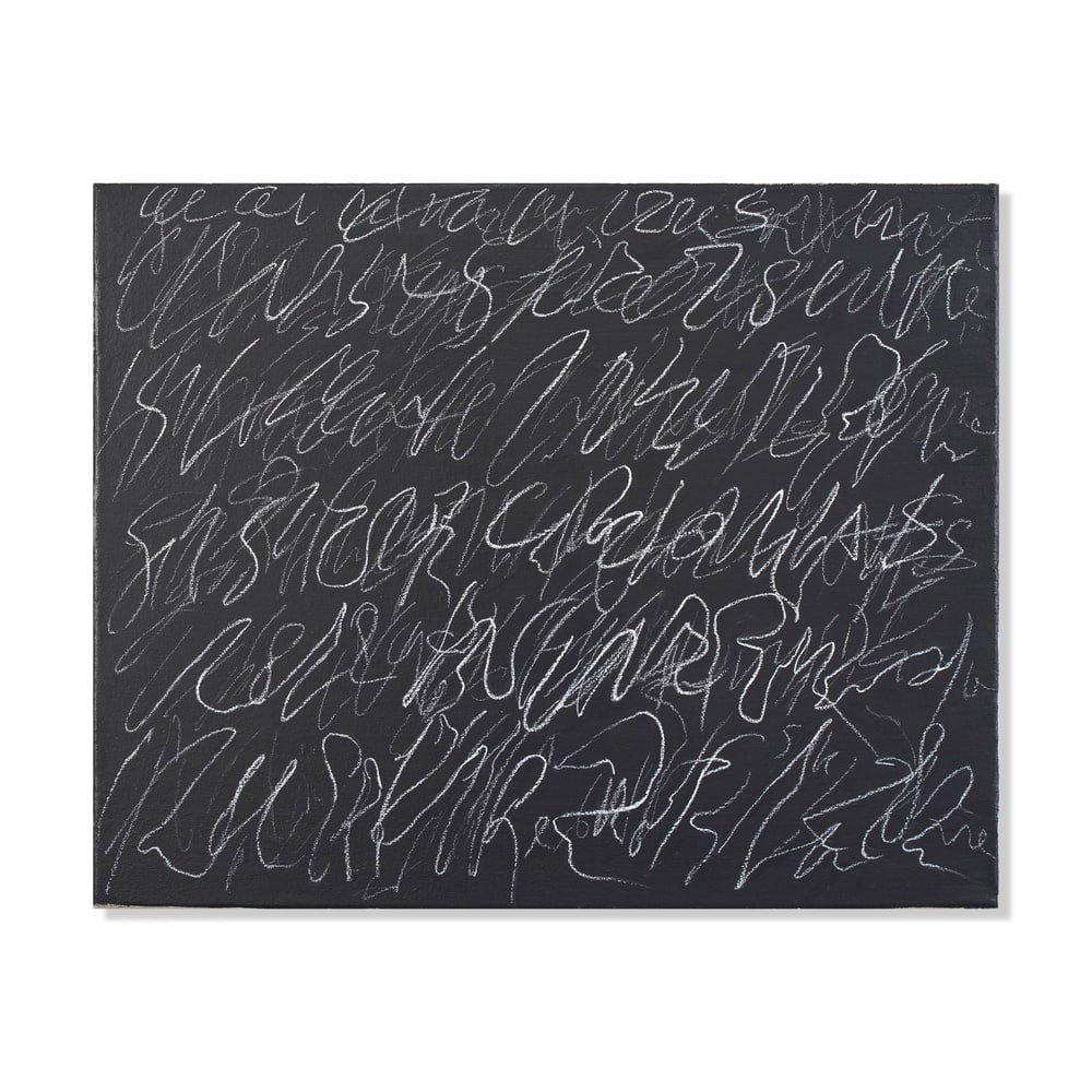 CY TWOMBLY (1928-2011), ATTRIBUTED TO, OIL-BASED HOUSE PAINT AND WAX CRAYON ON CANVAS: Signed (verso) Image Dimensions: 27 1/2 x 34 1/4 in (70 x 87 cm) This painting comes with COA. Few bodies of work have become as closely associated with an artist as Cy Twombly's celebrated Blackboard