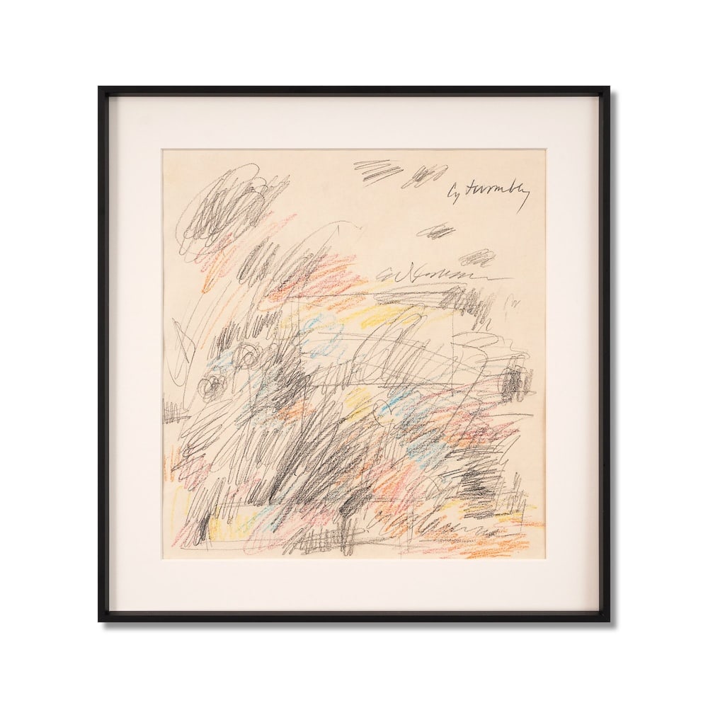 CY TWOMBLY (1928-2011), ATTRIBUTED TO, WAX CRAYON AND COLOURED PENCIL ON PAPER: Signed (upper right) Image Dimensions: 13 1/4 x 14 1/8 in (33.5 x 35.8 cm) Framed Dimensions: 17 3/8 x 18 1/8 in (44 x 46 cm) This painting comes with COA. Cy Twombly occupies a singular position in