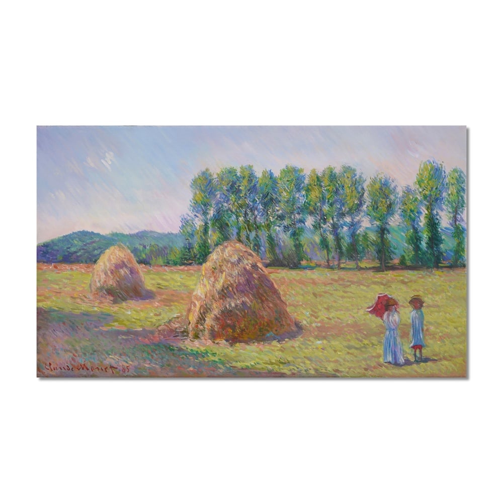 CLAUDE MONET (1840-1926), ATTRIBUTED TO, OIL ON CANVAS: Signed (lower left) Image Dimensions: 54 x 93 cm (21 1/4 x 36 5/8 in) This painting comes with COA. This vibrant landscape belongs to the renowned "Haystacks" series by Claude Monet, a seminal figure 