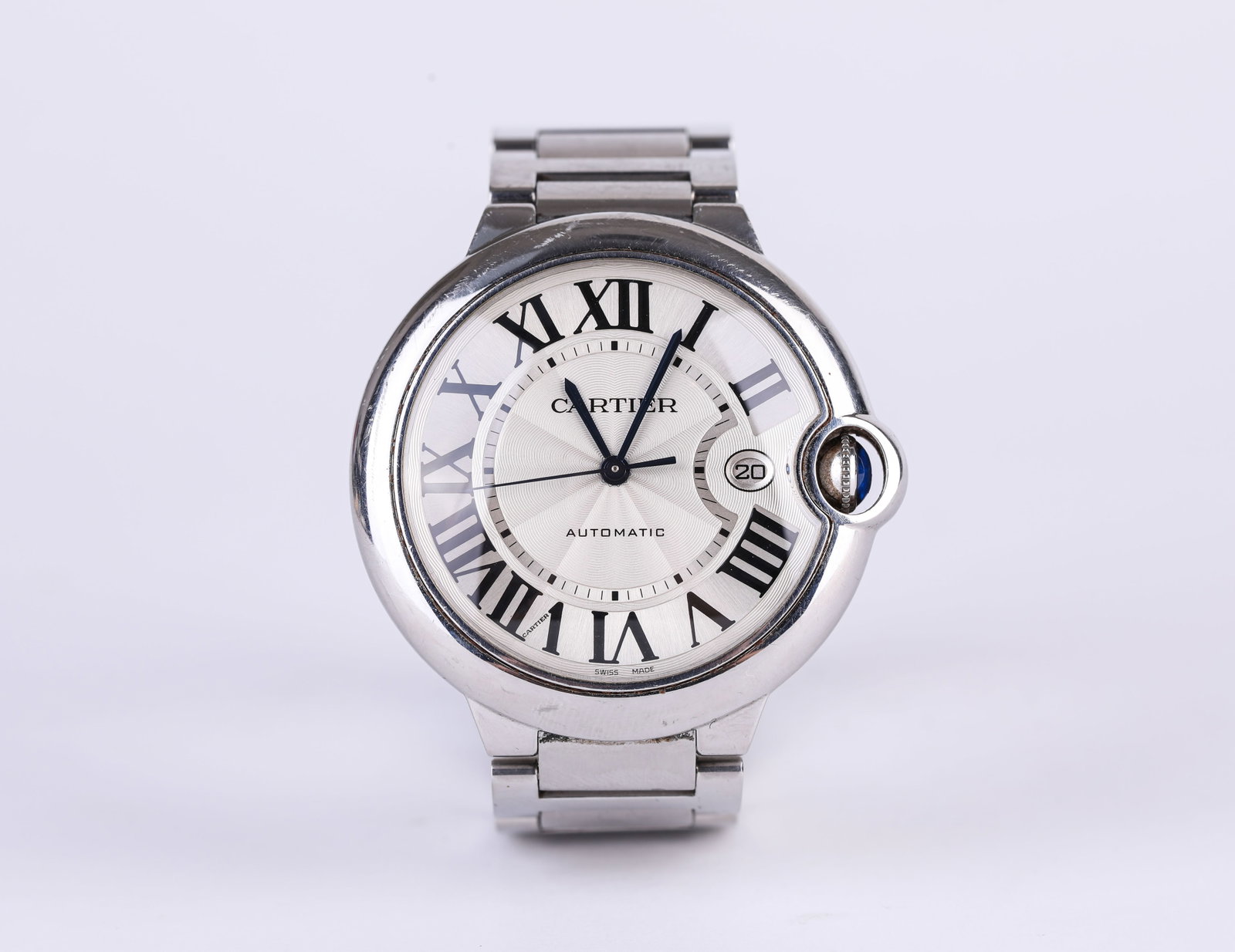 Cartier Ballon Bleu Wristwatch: Cartier Ballon Bleu Wristwatch. Material / medium: Steel. Weight: 143 g. Width: 44 mm. Height: 42 mm.