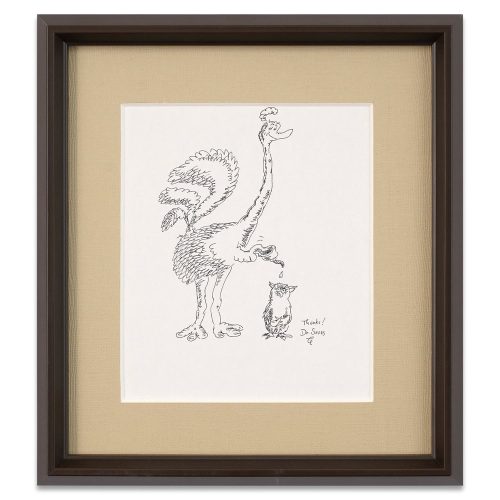 DR. SEUSS SIGNED DRAWING: Image Dimensions: 9 1/4 x 7 3/4 in (23.5 x 19.6 cm) Framed Dimensions: 15 x 13 1/2 in (38 x 34.2 cm) Provenance and Authentication: According to the Letter of Authenticity (LOA) and Certificate of