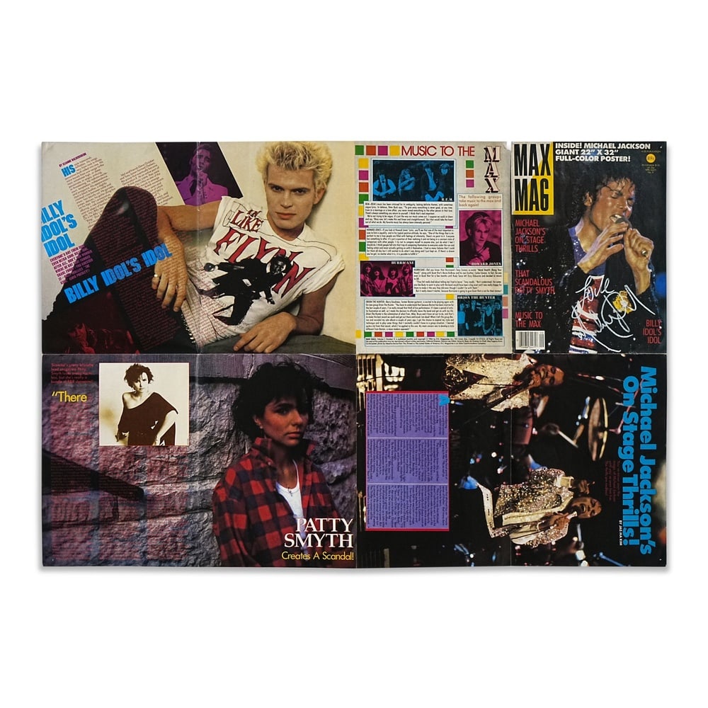MICHAEL JACKSON SIGNED "MAX MAG" MAGAZINE WITH POSTER: 32 1/8 x 22 in (81.5 x 56 cm) Provenance and Authentication: According to the accompanying documentation provided by the consignor, the signatures have been examined with reference to multiple factors
