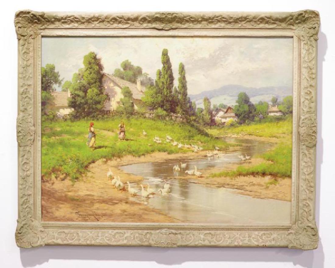 Laszlo Neogrady Oil, Goose Girls Tending Their Flock (1 of 3)