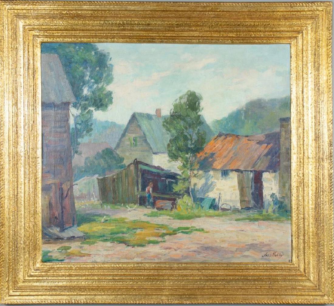 Jesse Carl Hobby Oil, Farm Landscape: Jesse Carl Hobby(American 1871-1938) oil on canvas, signed lower right, 23.5 x 26.5 in, 32.5 x 35.75 in. Framed