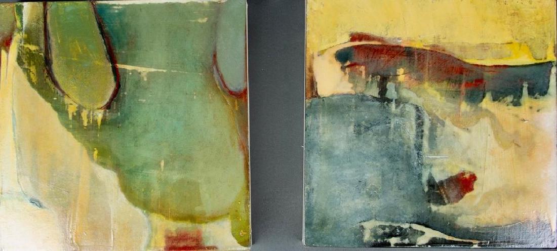 Pair of Oil paintings by Paul Lorenz: Paul Lorenz(American, b.1961) "Melting Celadon" and "White, " 2006, oil on canvas, signed and dated verso, 17 x 17 in. each, unframed. Very good.