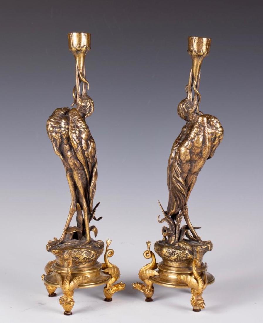 Pair of Figural Bronze Stork  Candlesticks by Jules (1 of 6)