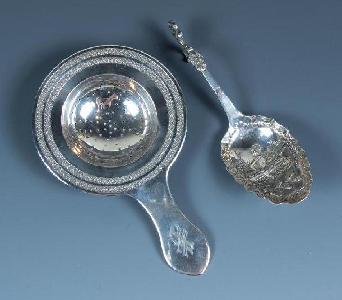 Russian Silver Tea Strainer and Dutch Caddy Spoon (1 of 4)