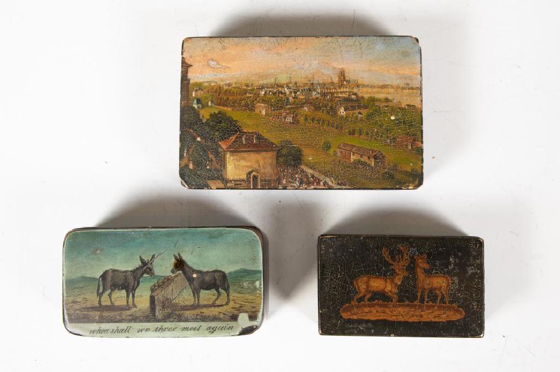 Three English Papier Mache Snuff boxes, 19thc. (1 of 3)