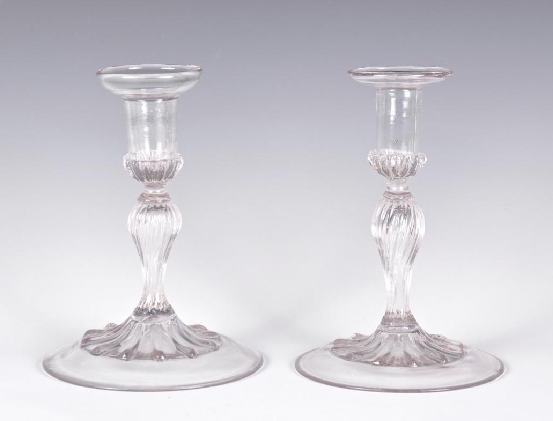 Pair of Venetian Blown Glass Candlesticks, 19thc. (1 of 3)