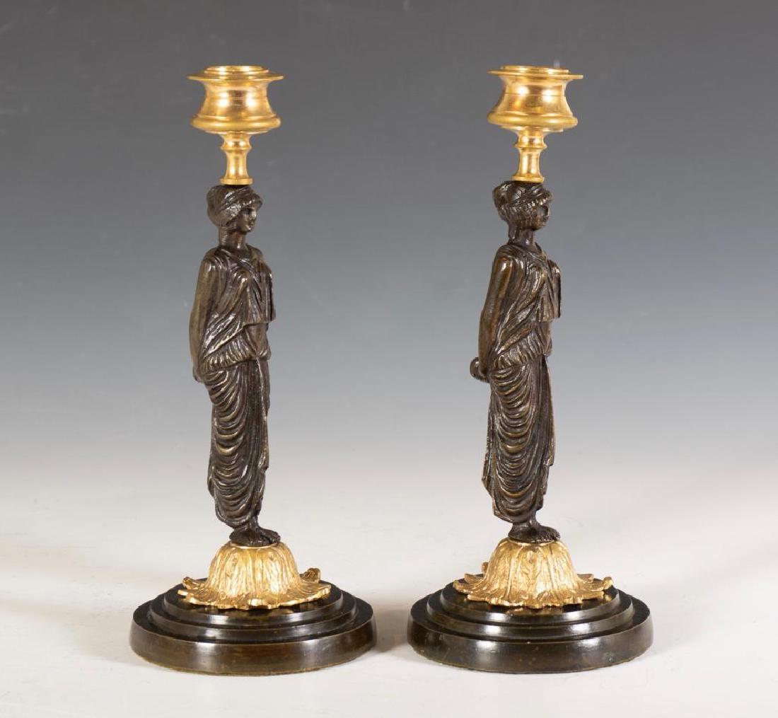 A Pair of French Empire Small Bronze Candlesticks,19thc (1 of 8)