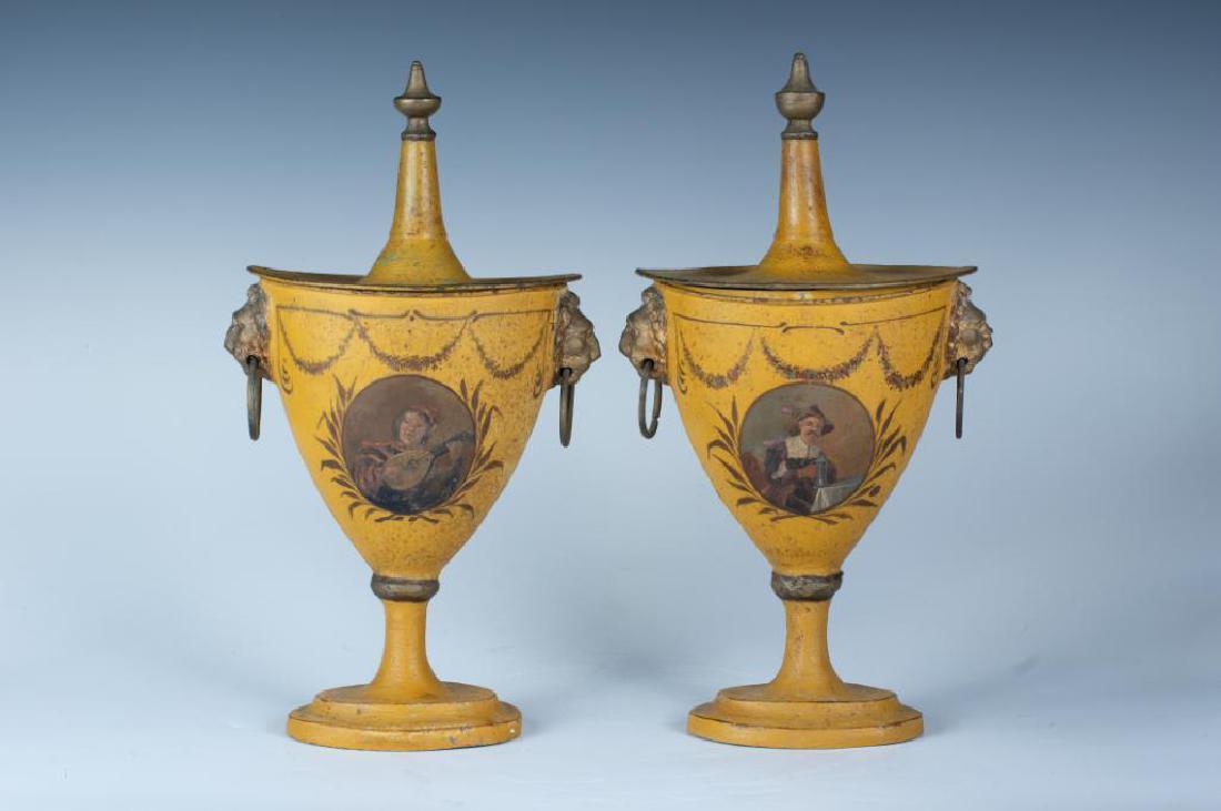 A Pair of Regency Tole Peinte Chestnut Urns, mid 19thc. (1 of 7)