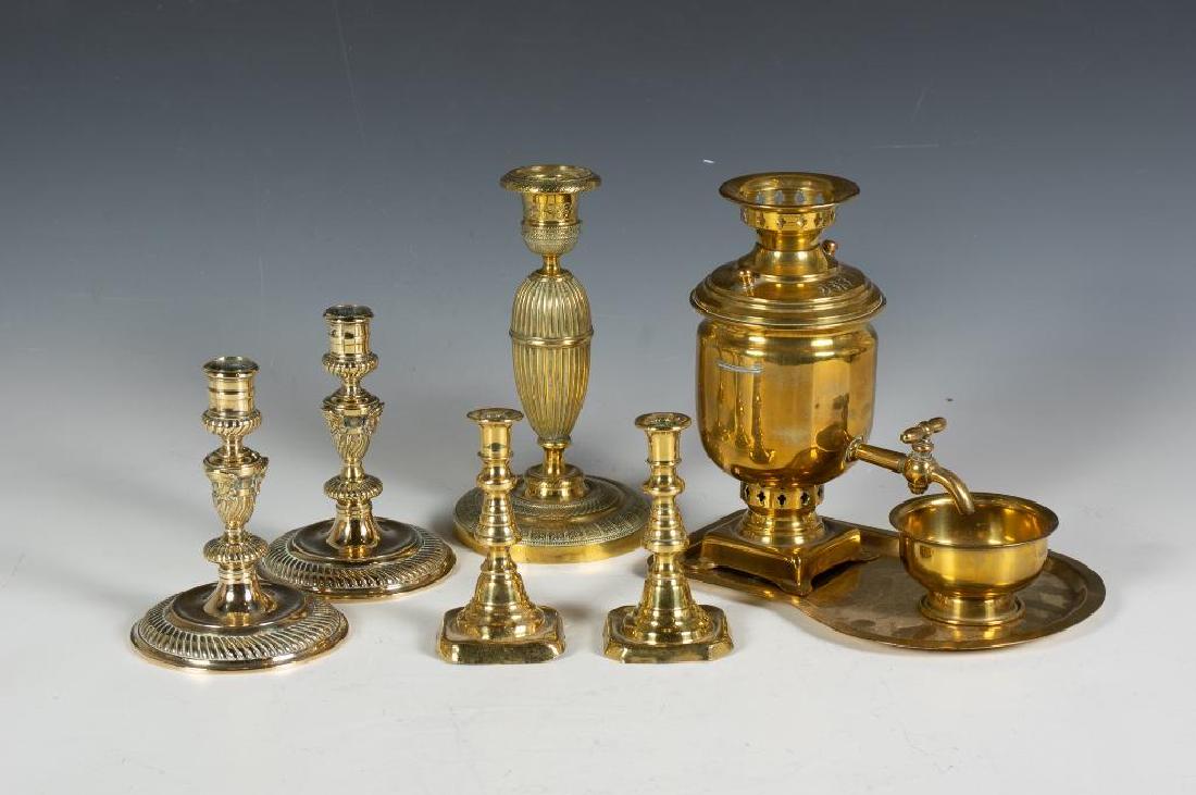 Miniature Brass Samovar & Candlesticks (1 of 9)