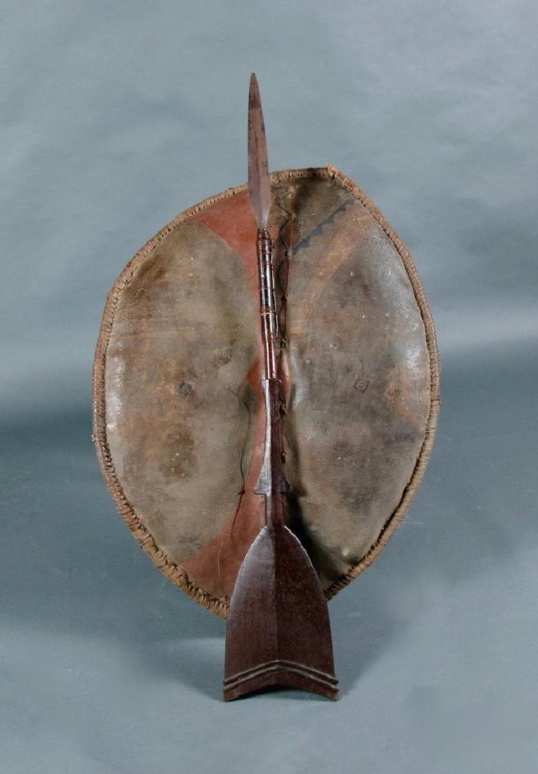 An African Masai Painted Hide Shield and Spear (1 of 9)