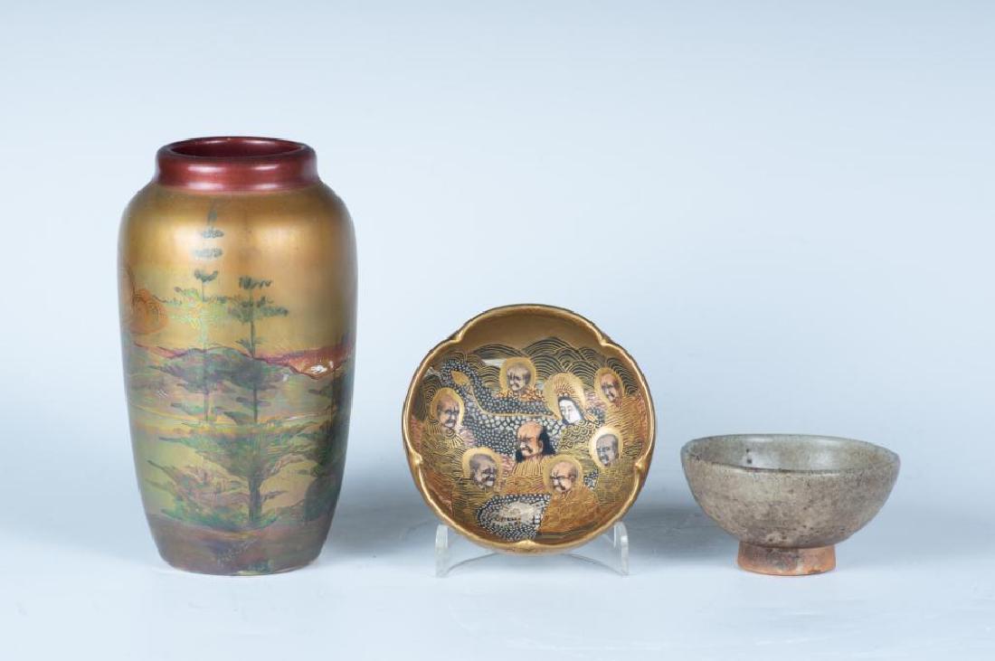 Satsuma Dish, Celadon Bowl and Weller Vase (1 of 4)