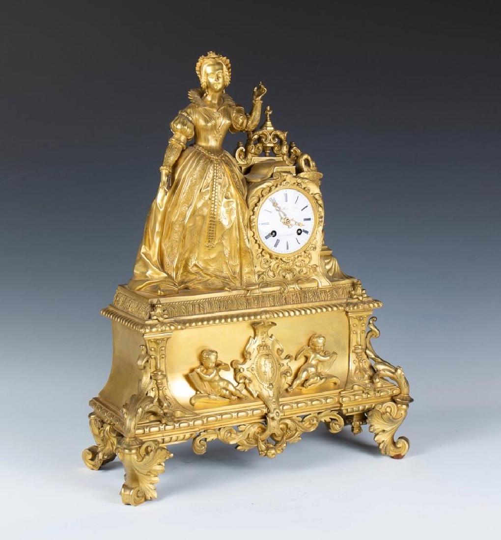 French Gilt Bronze Mantle Clock, 19thc. Rollet (1 of 9)