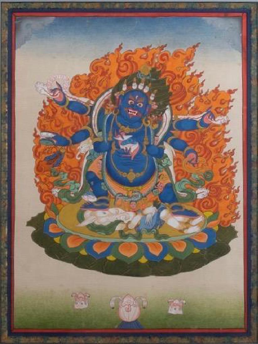 Framed Tibetan Thankga Of Yama, Lord of Death (1 of 11)