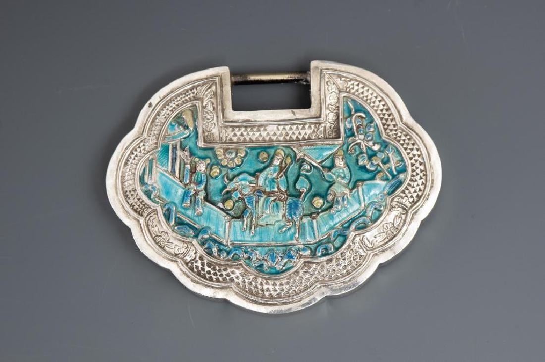 Chinese Silver & Enamel Lock, ca. 1900 (1 of 3)