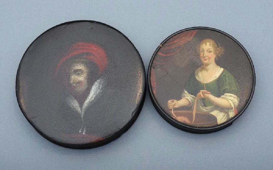 Two English Hand Painted Papier Mache Snuffs, 19thc. (1 of 6)