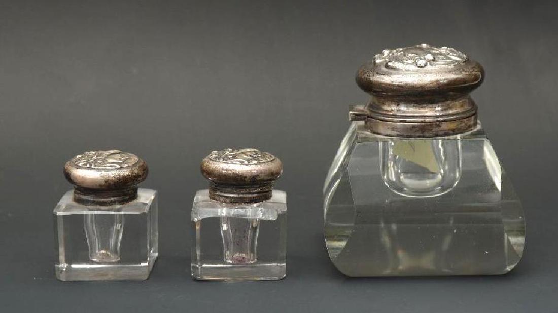 Set of Three Silver and Crystal Inkwells (1 of 12)