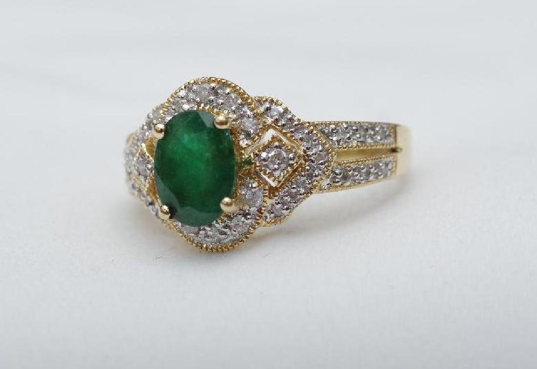 Ladies 14K Yellow Gold, Emerald and Diamond Ring (1 of 8)
