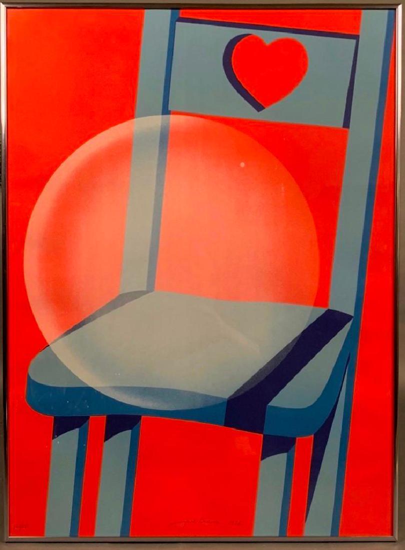 Jack Brusca Lithograph: Jack Brusca (American 1939-1993) Blue Chair, 1972, lithograph, signed and numbered, 128/150, 29.5 x 21, framed. Condition: Not examined out of frame. Good. 