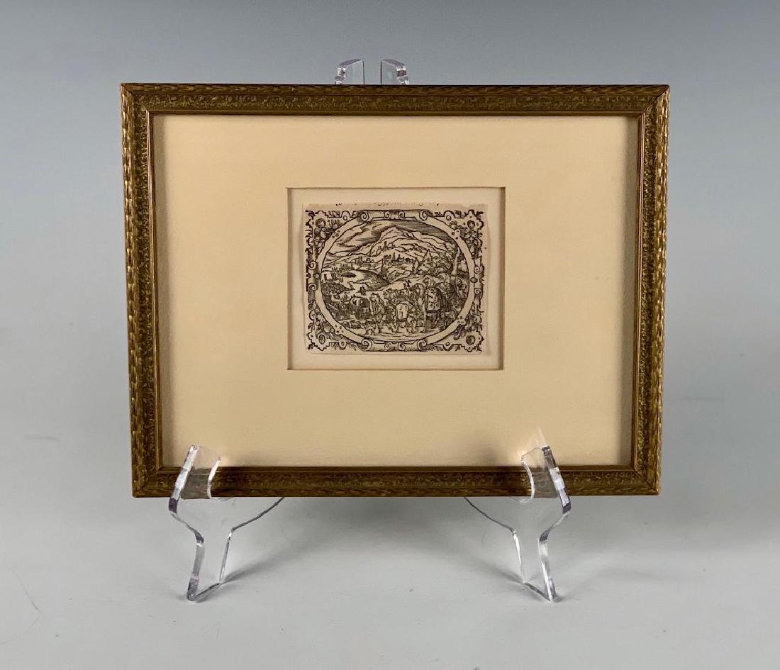 Jost Amman Woodcut: Jost Amman (Swiss/German 1539-1591) The Israelites Leaving Egypt, woodcut on paper, framed , 2.5 x 2.75 Condition: Top margin trimmed.