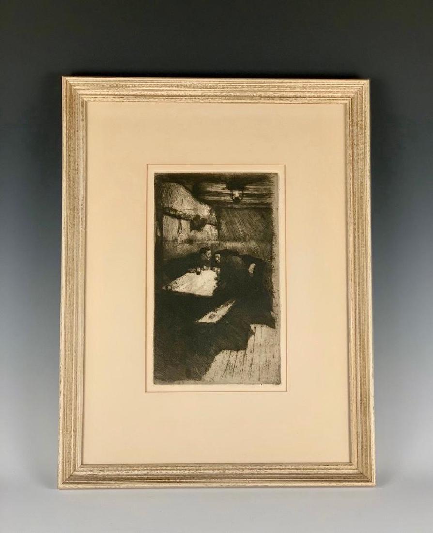 Kathe Kollwitz Etching: Kathe Kollwitz (German 1867-1945) Conspiracy, 1898, etching on paper, with A. Von der Becke blindstamp, lower right, matted and framed, 11.5 x 6.75 in. Condition: Good, light matt