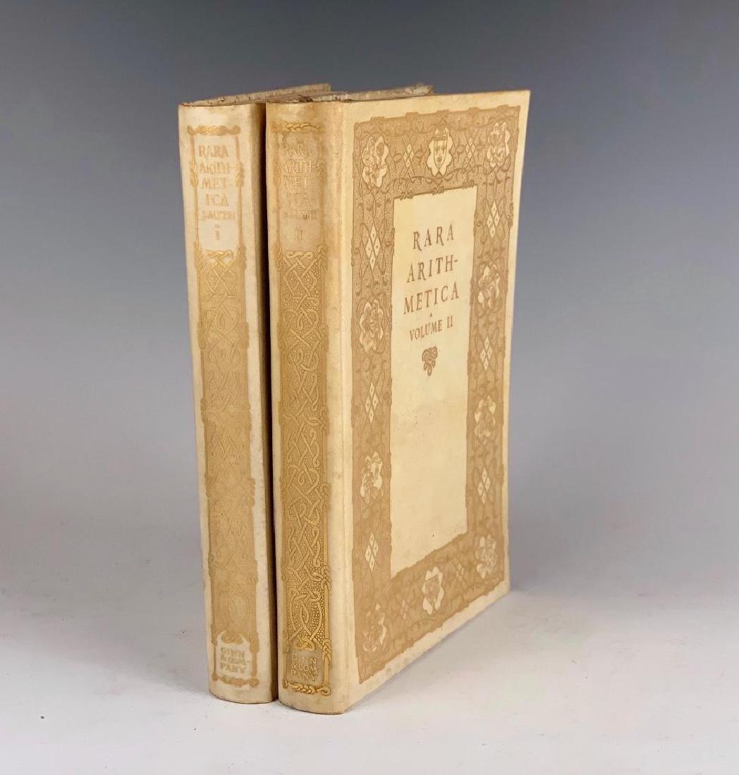 Rara Arithmetica: A Catalogue of the Arithmetics: Boston/London: Ginn and Company, 1908. First Edition. Tall 8vo. Illustrated throughout in black & white, full vellum with gilt ornamentation on spines and front covers, untrimmed. Limited edi