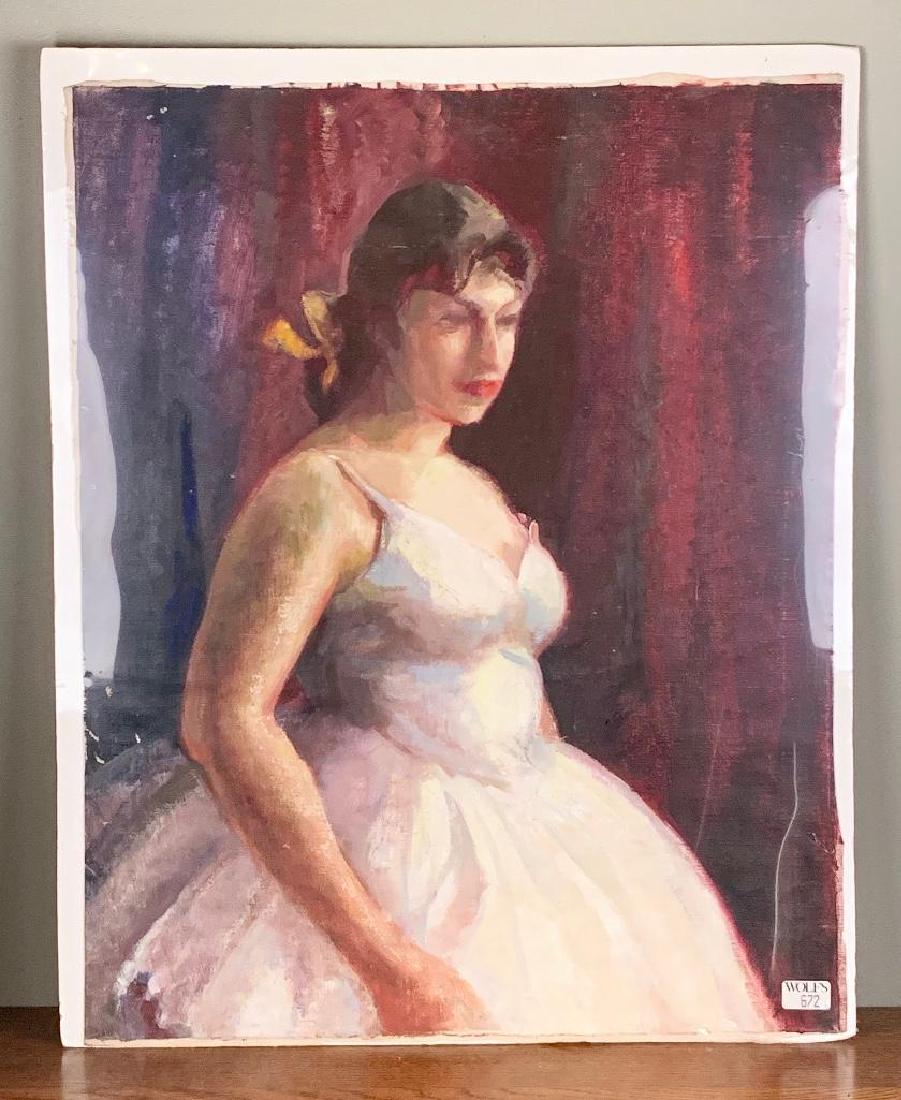 Paul Winchell Oil: Paul Winchell (American 1903-1972) Ballerina, oil on canvas, 30 x 23.5 in. Condition: minor losses at left side of canvas, light creases. 