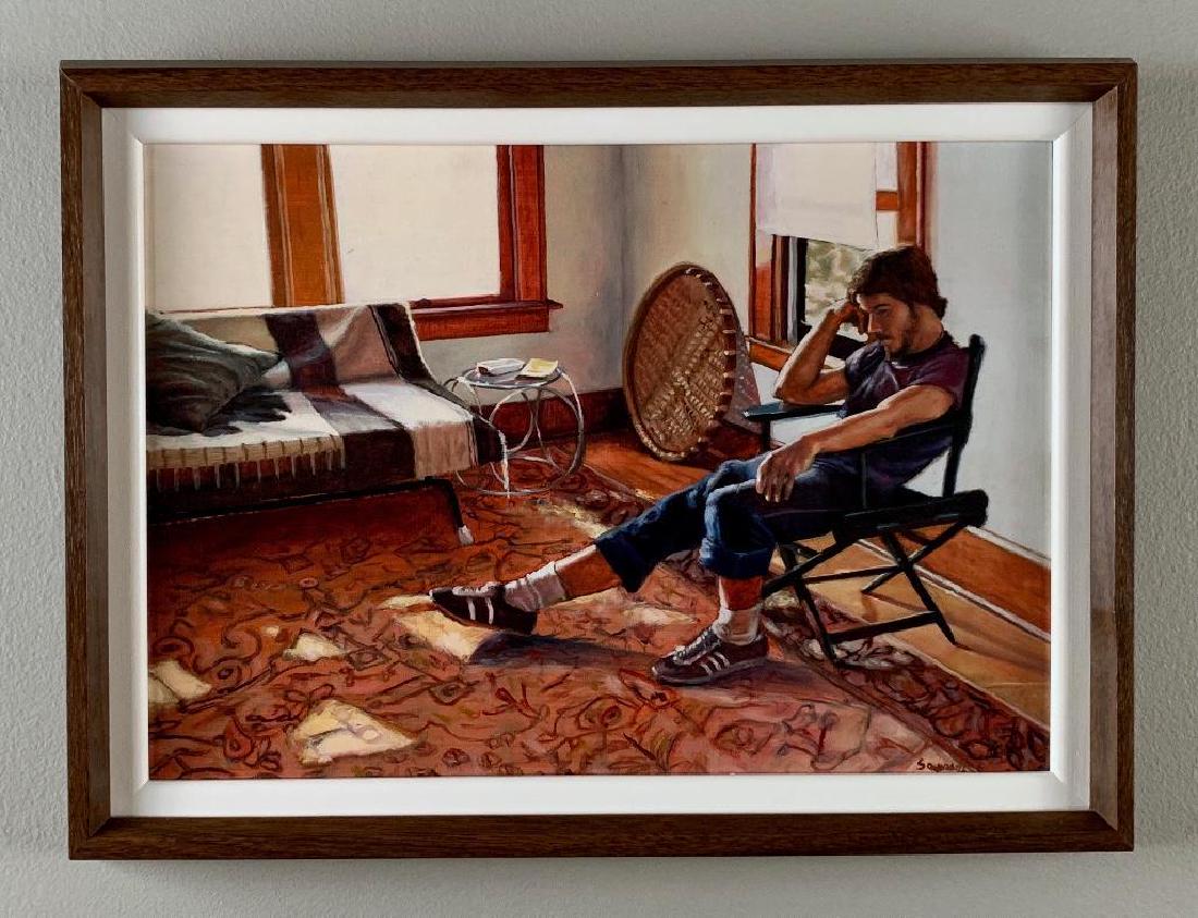 John Sayers Oil: John Sayers (American 20th/21stc.) Young Man in Contemplation, 1976 oil on wood panel, signed and dated lower right, signed and dated verso, framed, 10 x 13.5 in. As framed 12 x 16.5 in. Co