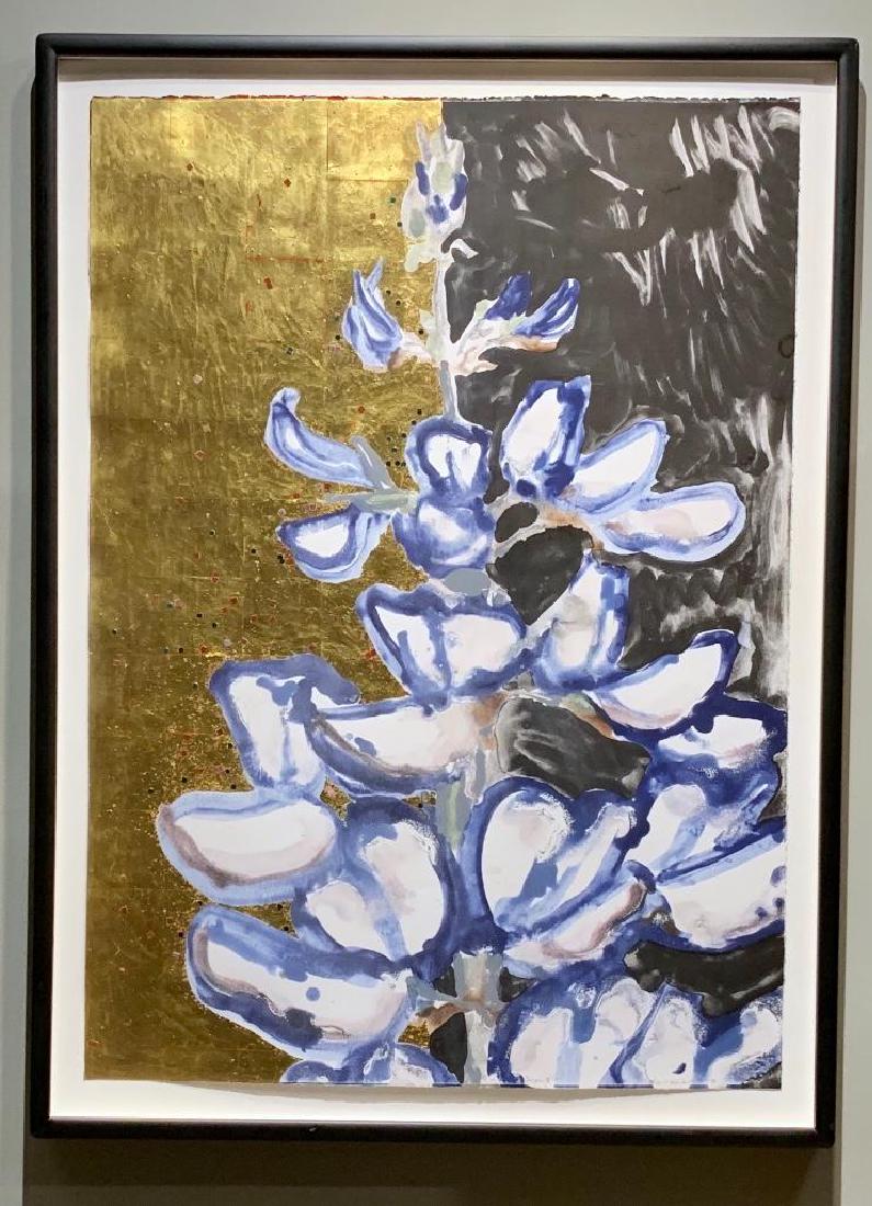 Robert Kushner Monotype: Robert Kushner (American, b.1949) Lupine I, 1991, monotype with gold leaf on paper, signed and dated in pencil, lower right, titled lower center, framed 41.5 x 29.5 in. As framed 47x 3