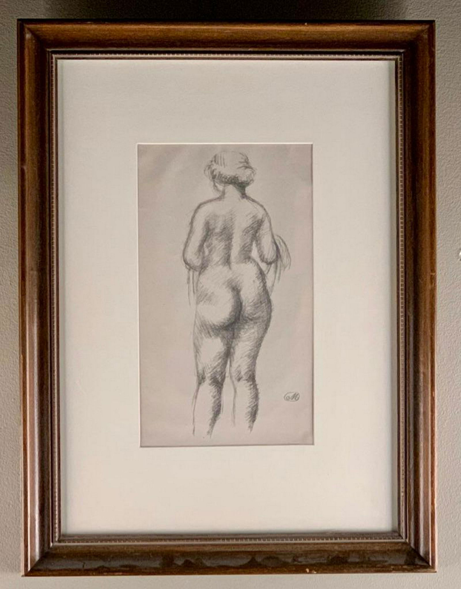 Aristide Maillol (French 1861-1944) Femme Nu De Dos: Aristide Maillol (French 1861-1944) Femme Nu De Dos Tenant Une Echarpe, Female Nude from the Back with a Scarf, 1924, lithograph, signed in the plate, matted and framed, 11.5 x 6.5 in. 21 x 15 in. as